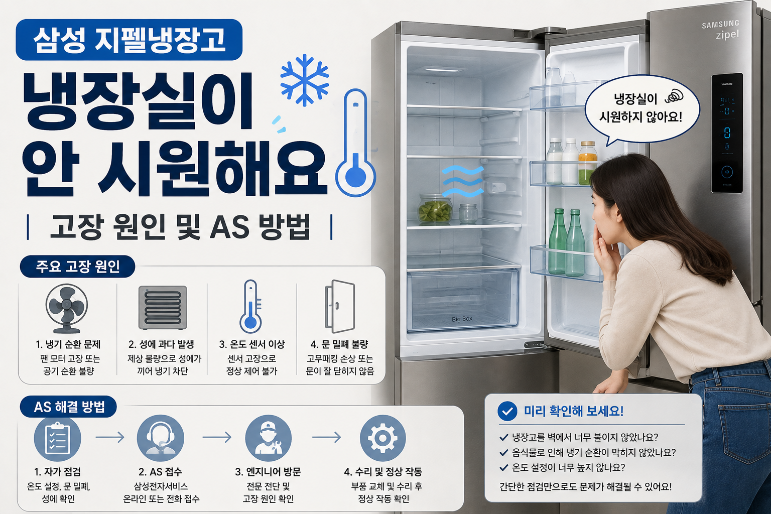 삼성 지펠냉장고 냉장실이 안 시원해요|고장 원인 및 AS 방법