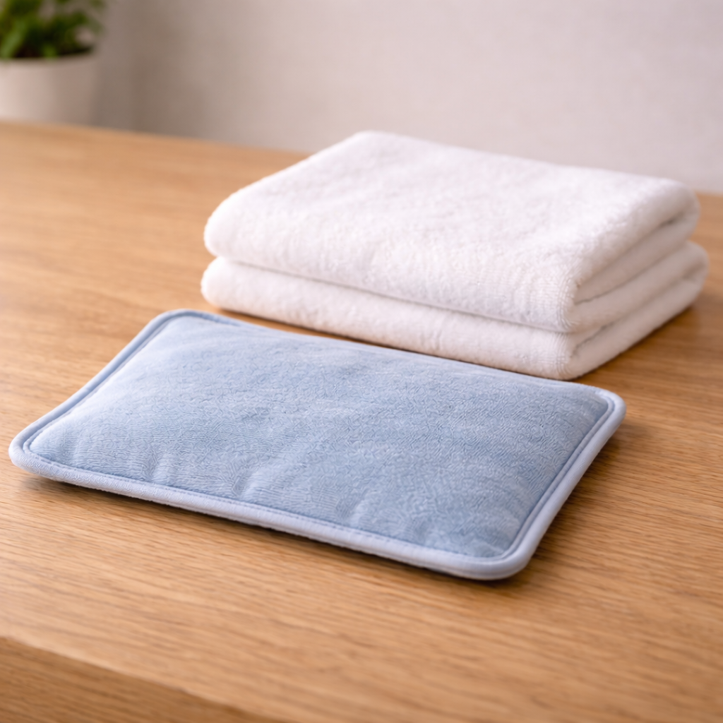 오십견으로 아픈 어깨를 온찜질로 완화하는 것을 상징한 이미지