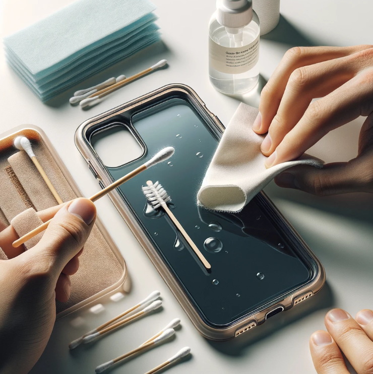 스마트폰 안쪽을 꼼꼼히 닦는 장면