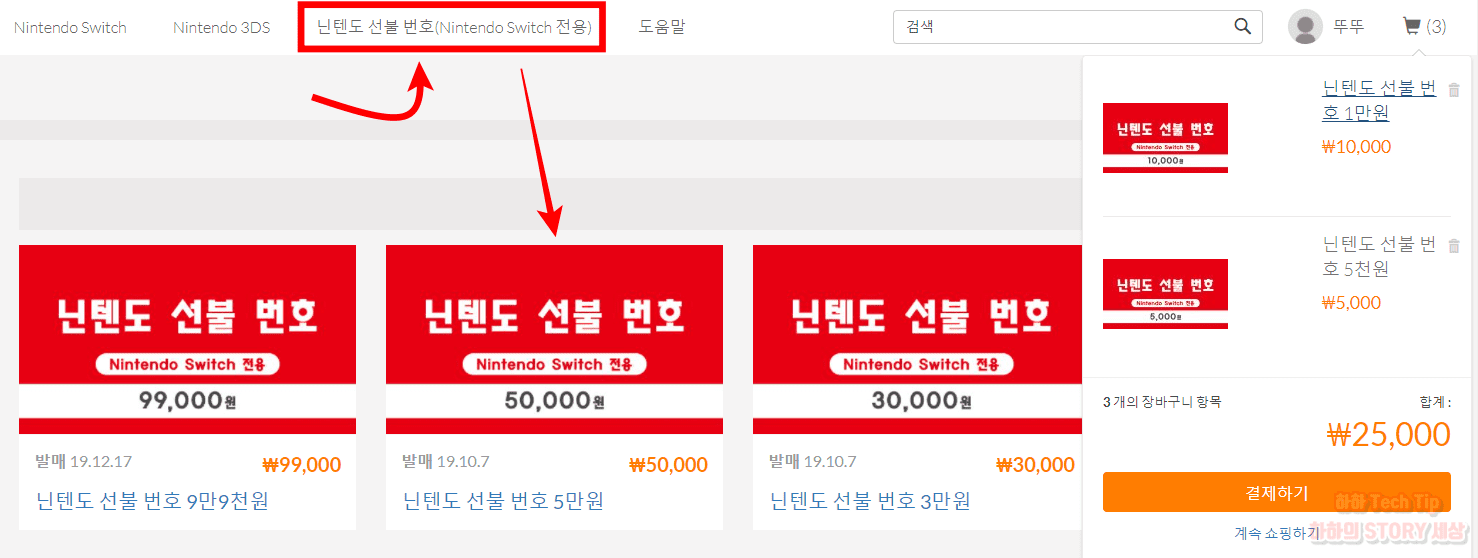 닌텐도 스위치 선불번호 구매 방법