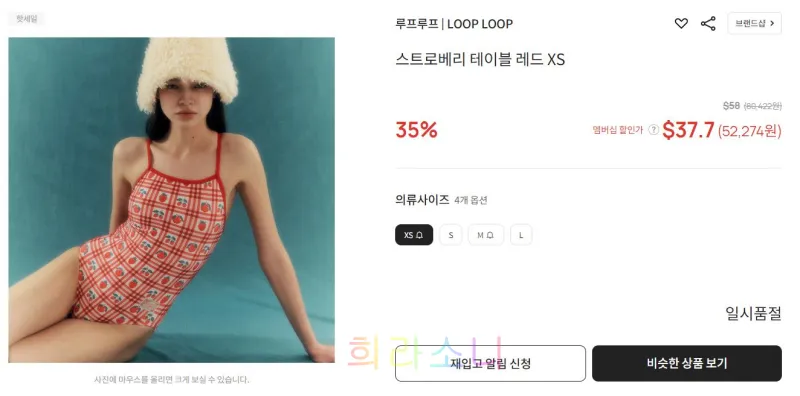 체크에 딸기가 그려진 루프루프 24SS 수영복