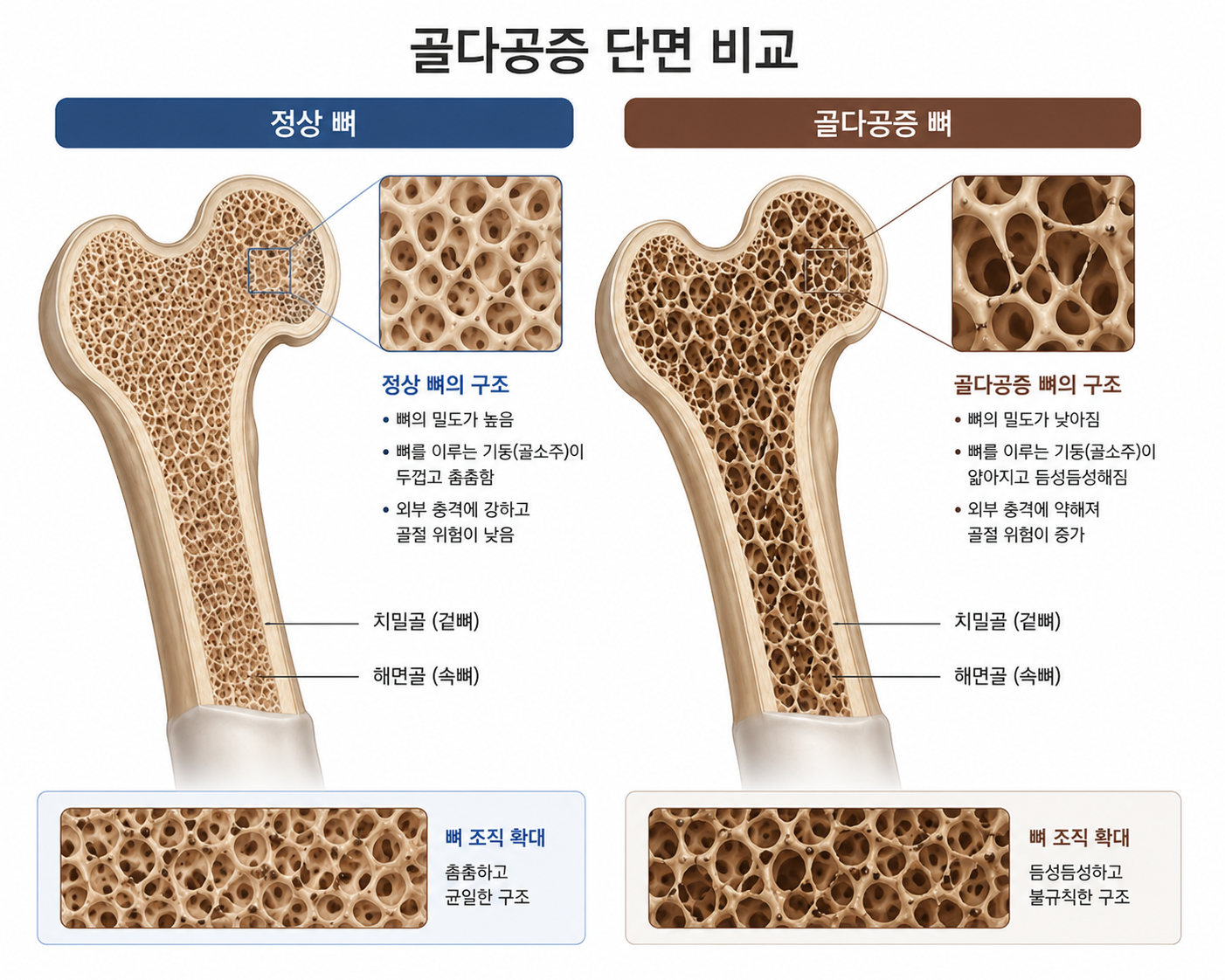 골다공증 뼈 단면 구조