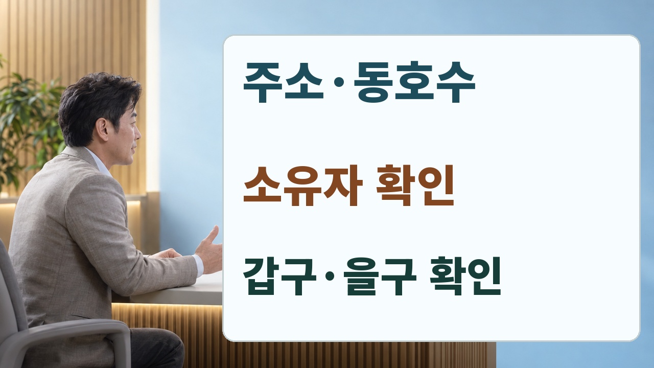 주소와 동호수, 소유자, 갑구와 을구의 권리사항을 확인하는 순서