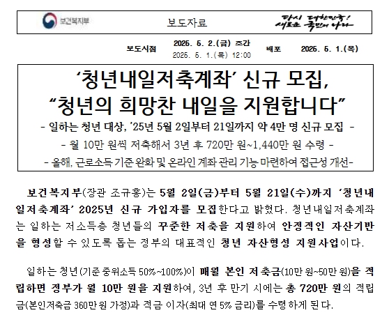 청년내일저축계좌 신청 조건