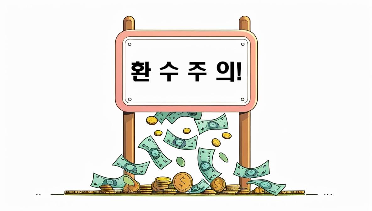 환수 주의!'라는 경고 문구와 함께 돈이 빠져나가는 듯한 느낌의 일러스트