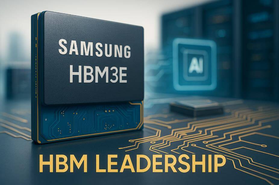 삼성 HBM3E 메모리가 AI 시대 핵심 기술임을 강조한 이미지