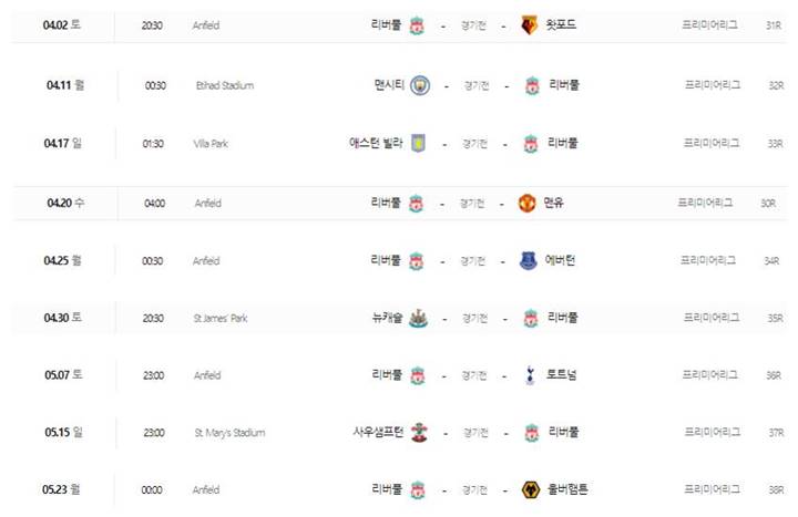 리버풀-남은경기-일정