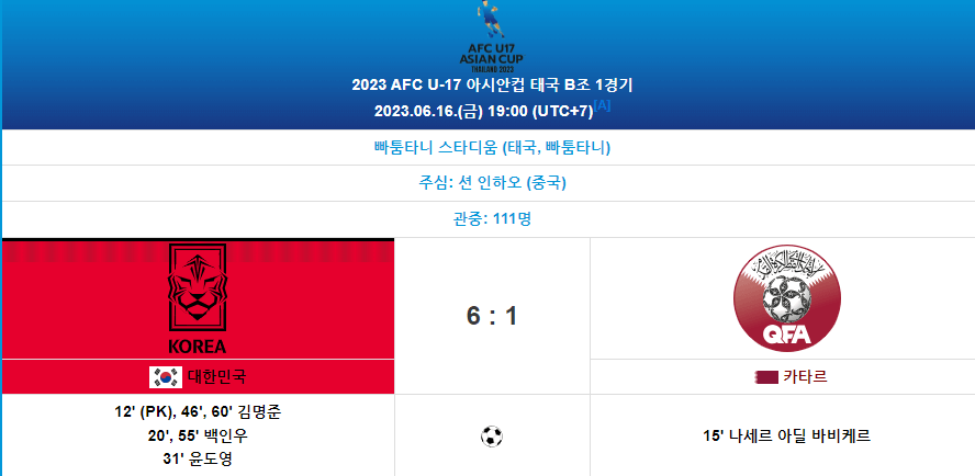 U17한국태국축구경기