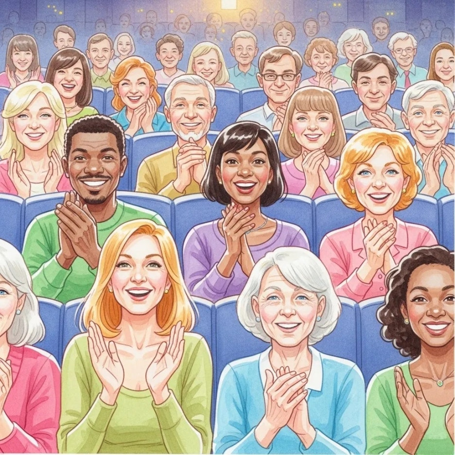 공연에 감동받아 박수 치는 관객들