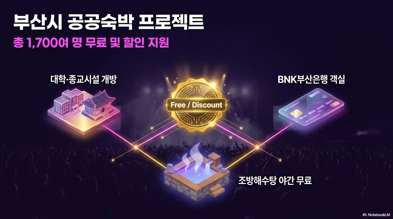 BTS 부산 공연 공공숙박 프로젝트 안내, 총 1,700여 명 대상 대학&middot;종교시설 개방&middot;BNK부산은행 객실&middot;조방해수탕 야간 무료 지원