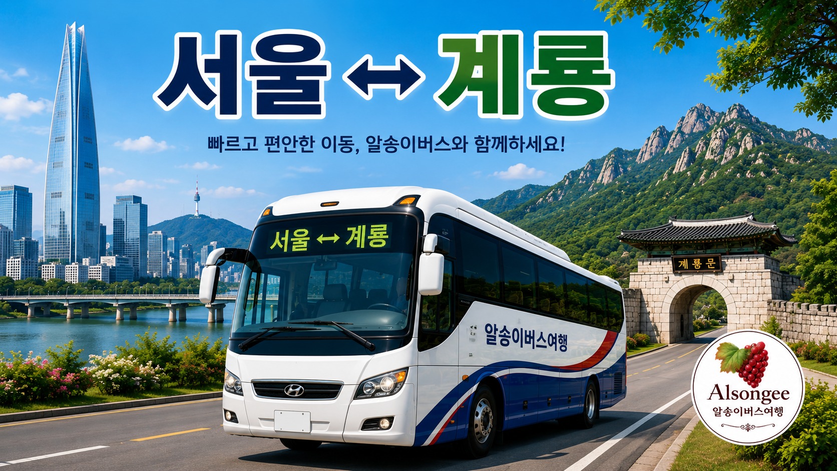서울과 계룡을 오가는 버스와 랜드마크