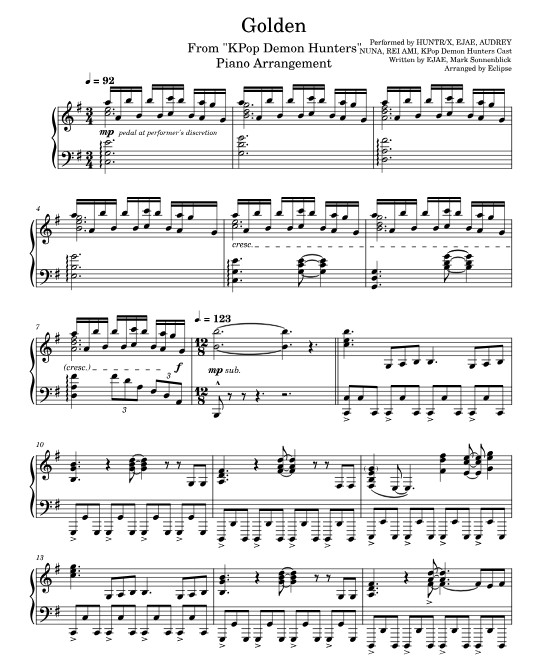 케데헌(케이팝 데몬 헌터스) 골든 악보