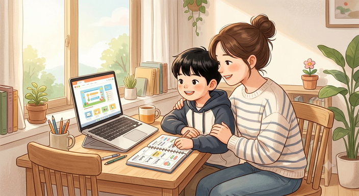 방학 계획 세우는 부모와 아이