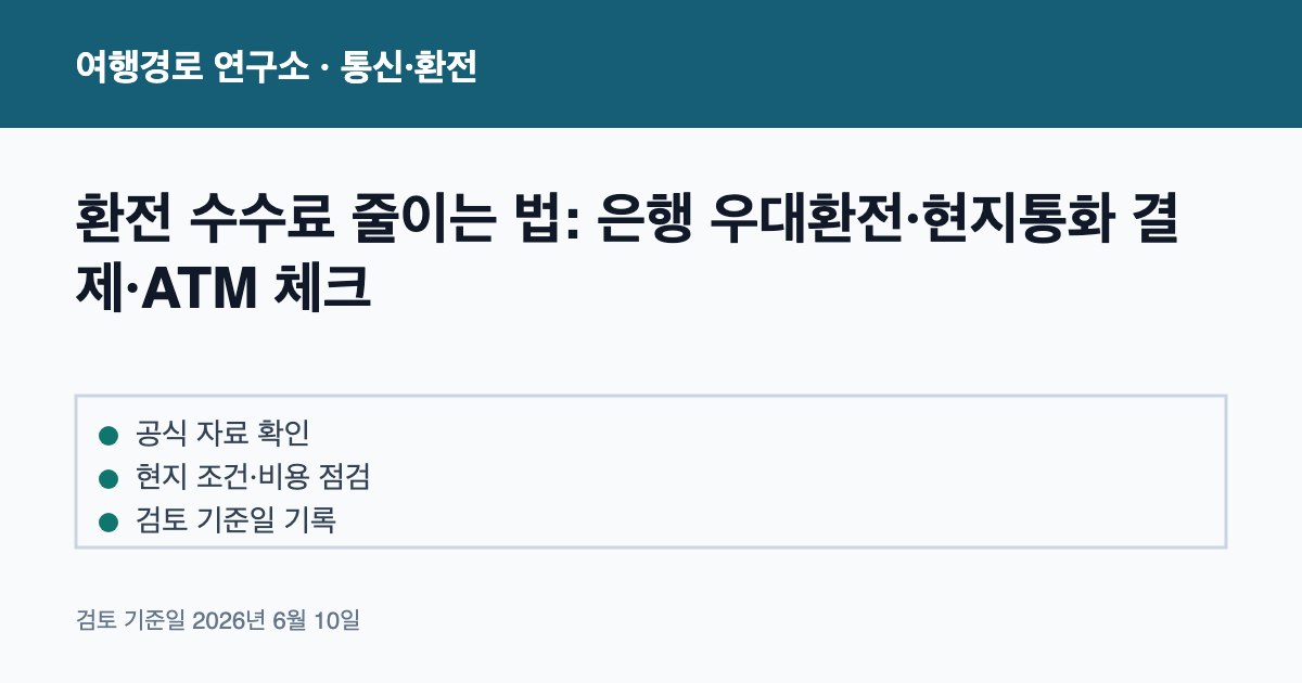 환전 수수료 줄이는 법: 은행 우대환전·현지통화 결제·ATM 체크 안내 이미지