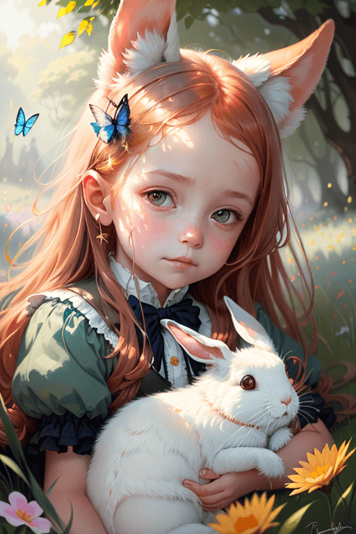 Playground AI로 생성한 그림(1) - 토끼를 안고 있는 소녀