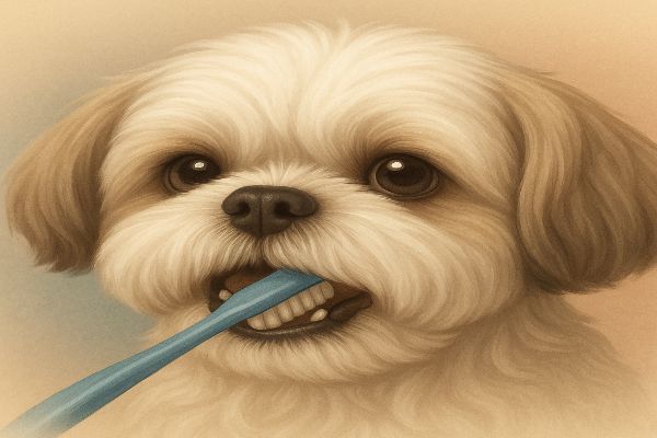 시츄가 양치하고 있는 모습