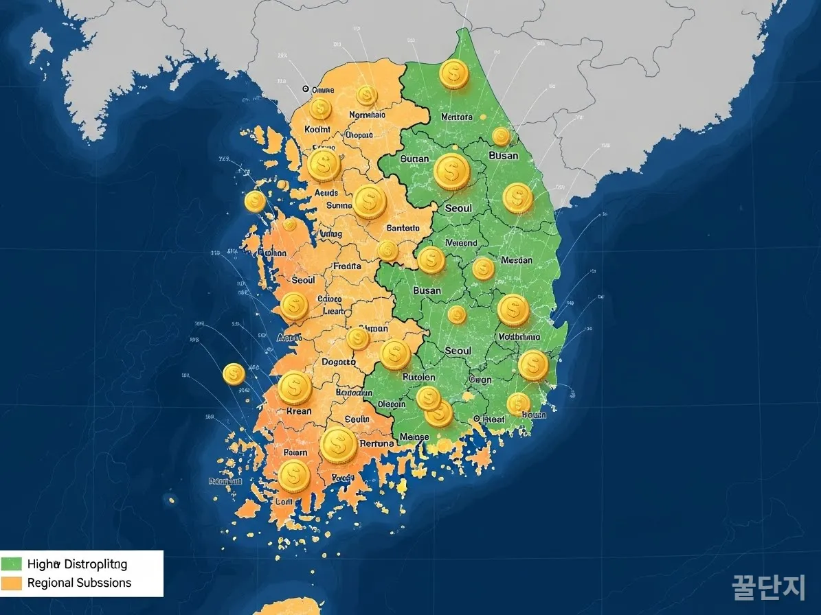 비수도권 지역에 동전 아이콘이 표시된 한국 지도, 지역별 추가 지급 설명