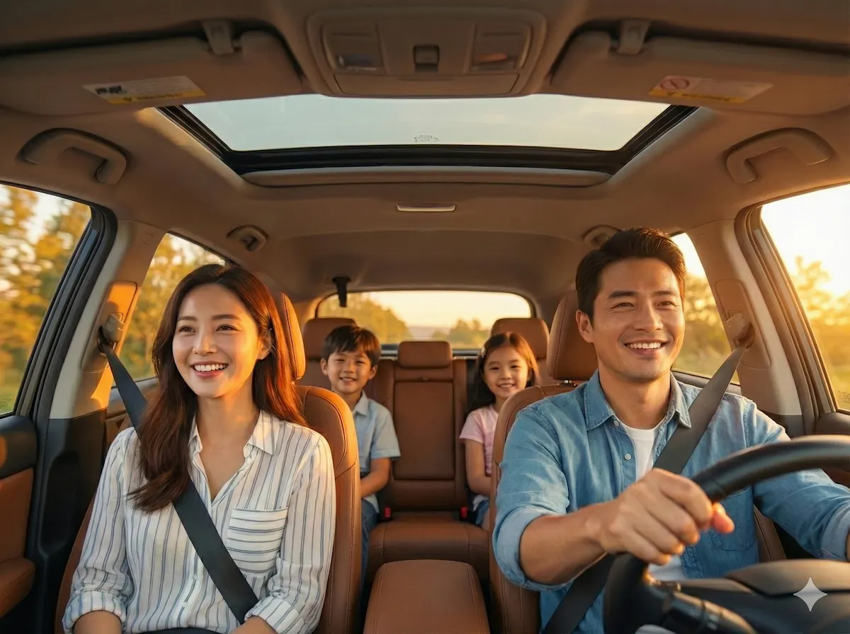 다이렉트로 가입한 행복한 가족 드라이브 모습