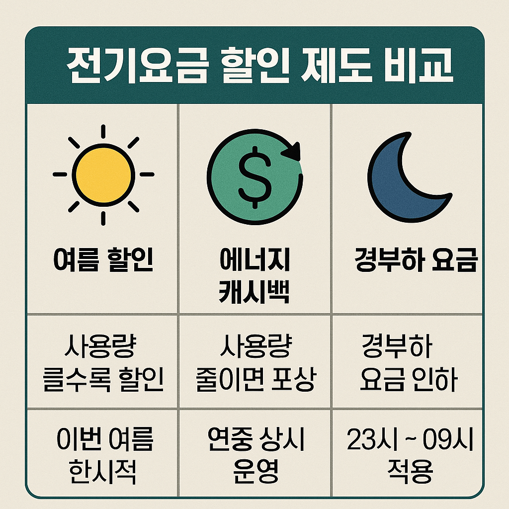 전기요금 할인 제도 비교 요약 이미지