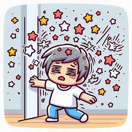 머리 위에 별이 떠다니며 어질어질 걷는 남자 만화 그림
