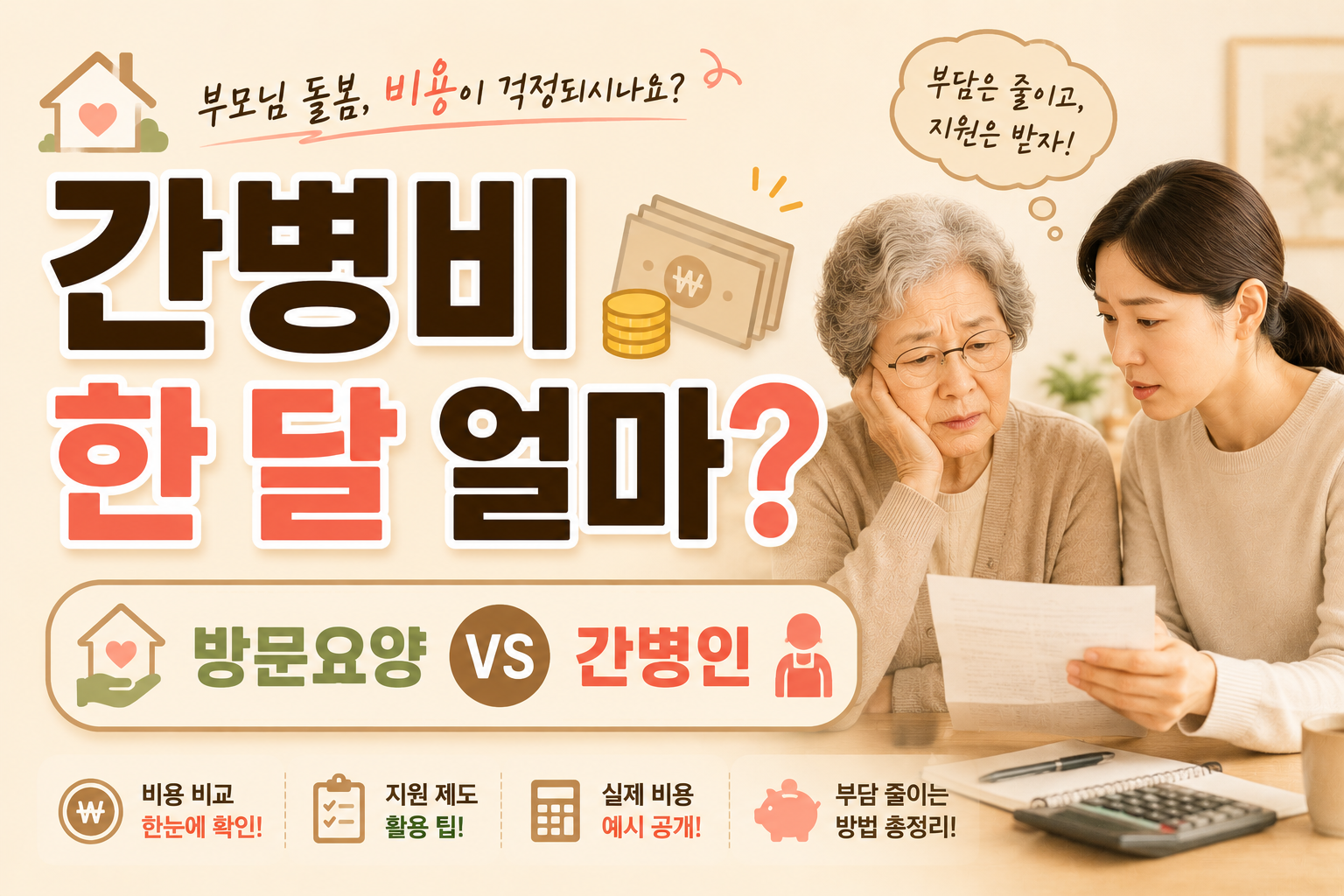 부모 간병비 한 달 300만원 나올 수도?｜간병인 vs 방문요양 비용 비교 2026