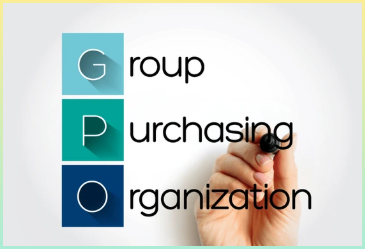 GPO 그룹 구매 조직 - 기업 그룹의 구매 능력을 활용하여 공급업체로부터 할인을 받기 위해 생성되는 개체, 표식이 있는 약어 텍스트