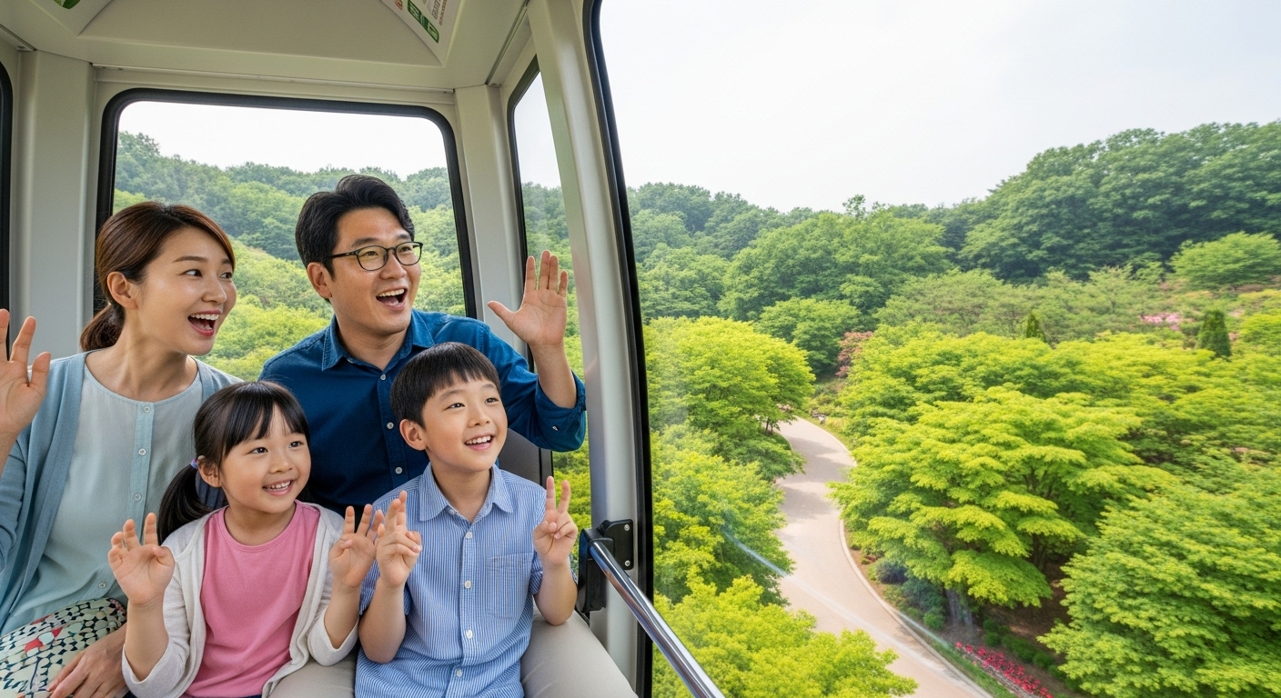 화담숲 모노레일을 타고 아름다운 숲 경치를 감상하는 가족