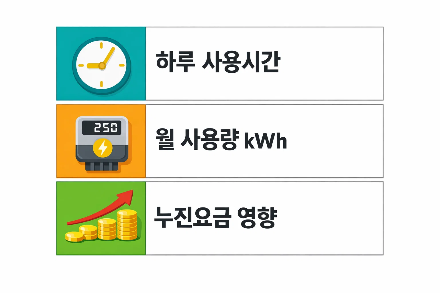 온풍기 하루사용시간과 월 kWh 사용량 계산 과정을 기반으로 전기요금 차이를 분석한 계산 구조 이미지