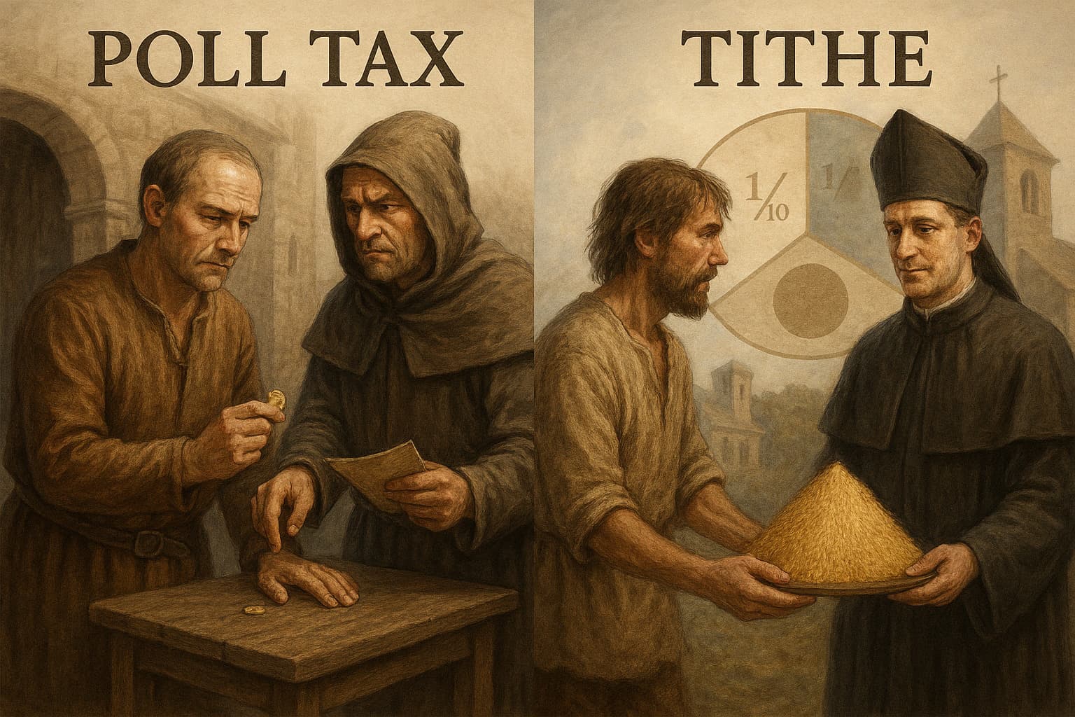 중세유럽봉건사회 인두세와 십일 조를 바치는 사람의 이미지