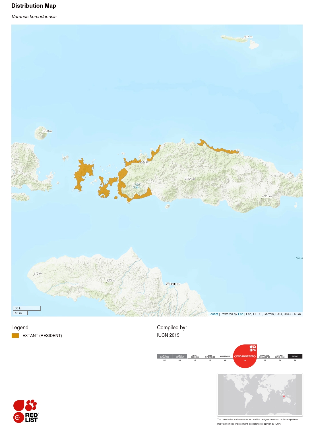 코모도왕도매뱀 서식지 및 보전상태