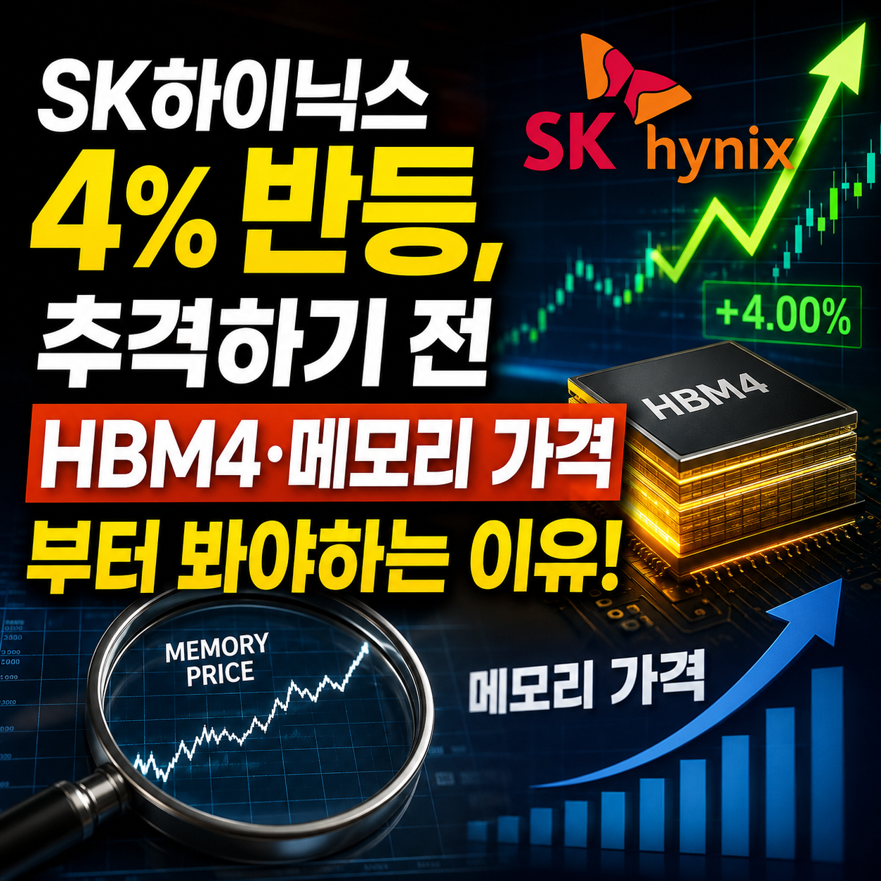 SK하이닉스 반등과 HBM4·메모리 가격을 강조한 강렬한 경제 썸네일
