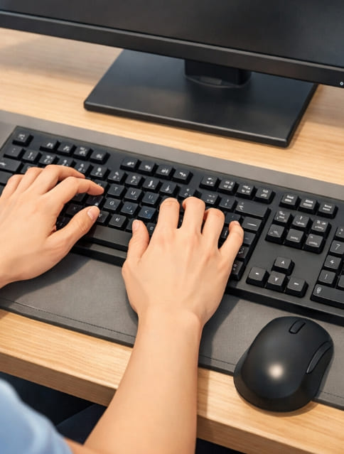 편안하게 키보드를 치는 사진