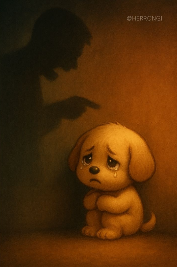 아빠가 화를 내실 때 두려움에 떨며 울고 있는 아이를 표현한 이미지