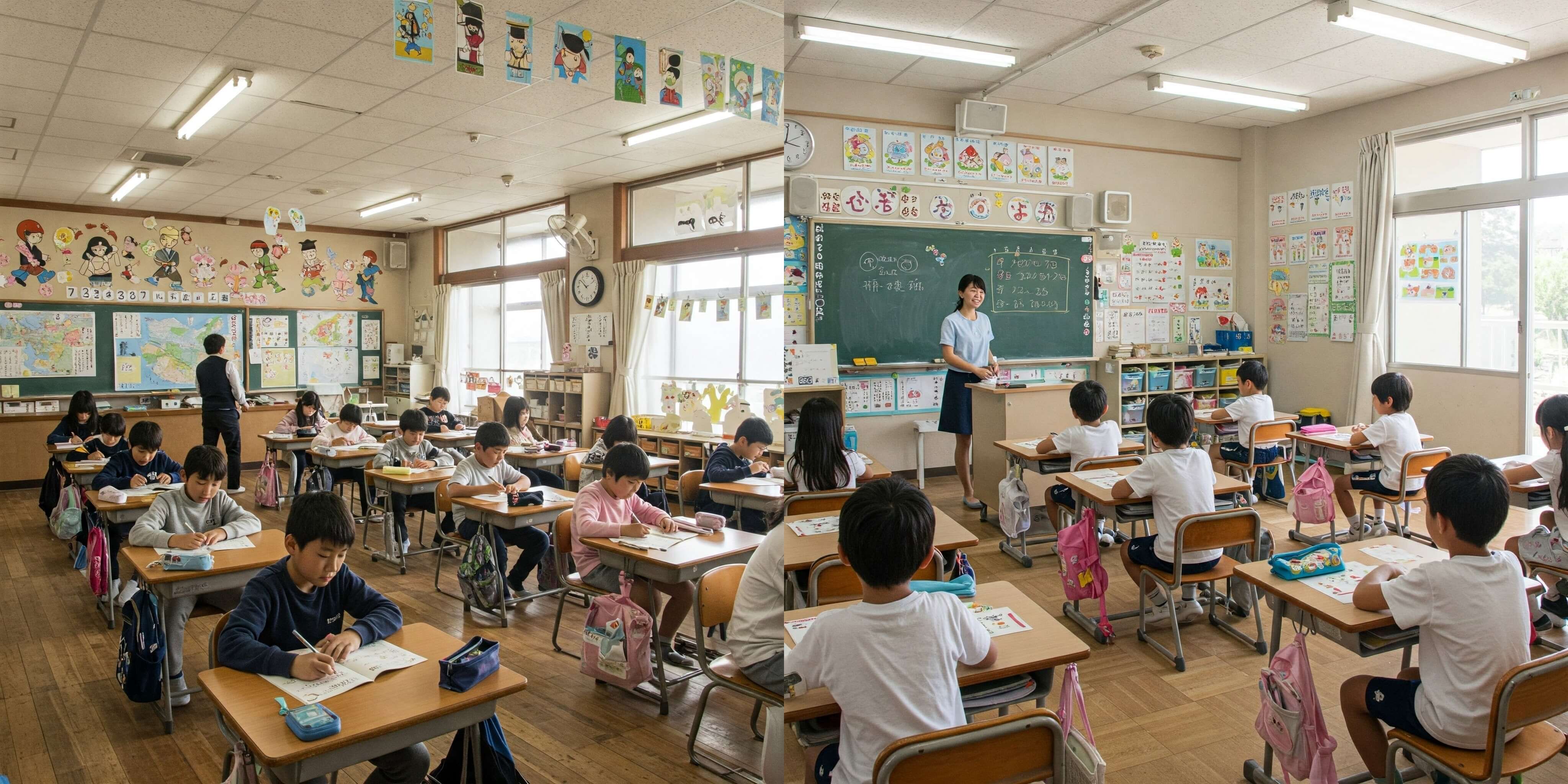 한국 초등학교 교실과 일본 초등학교 교실의 모습