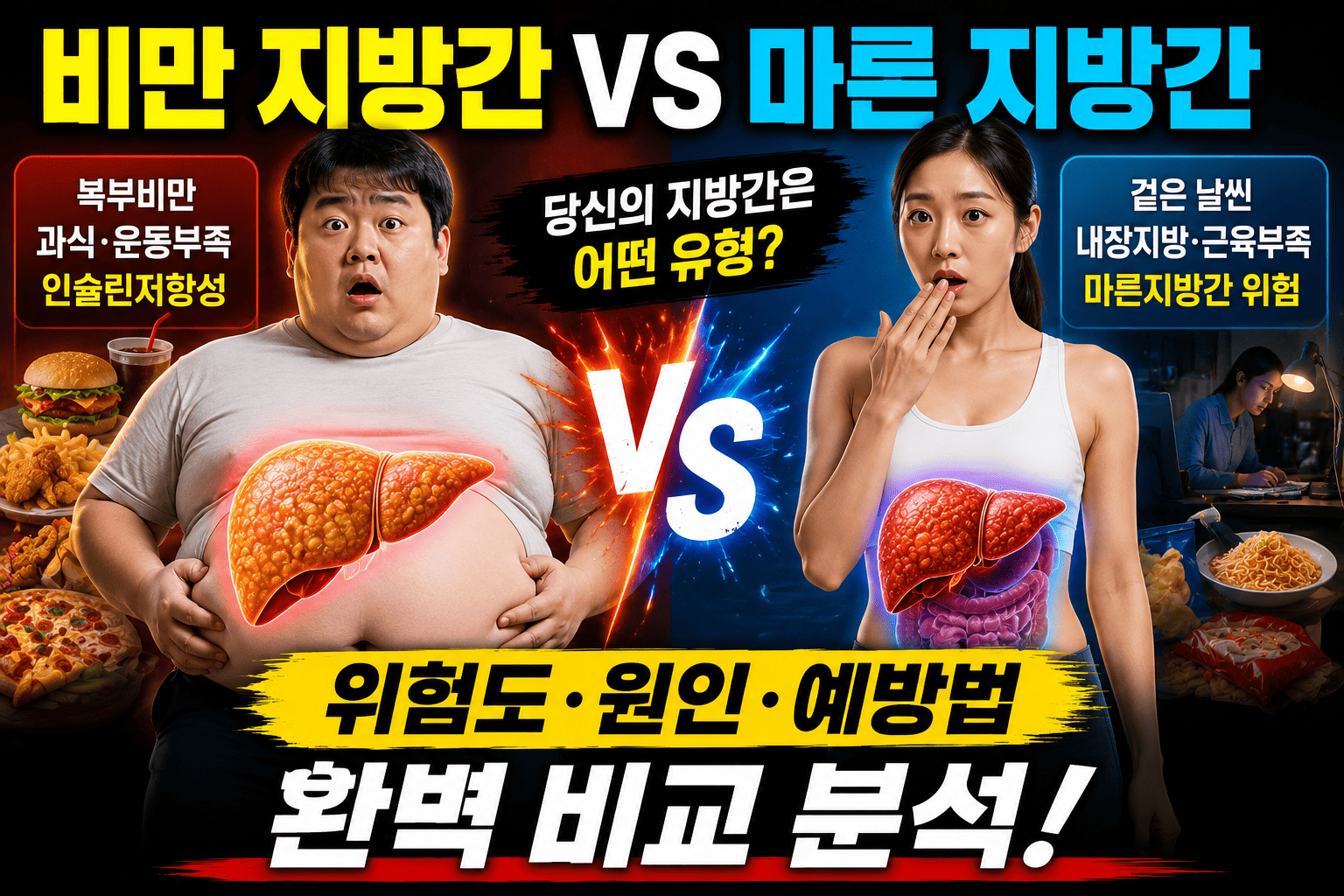 비만 지방간 vs 마른 지방간 (위험도, 원인, 예방법)