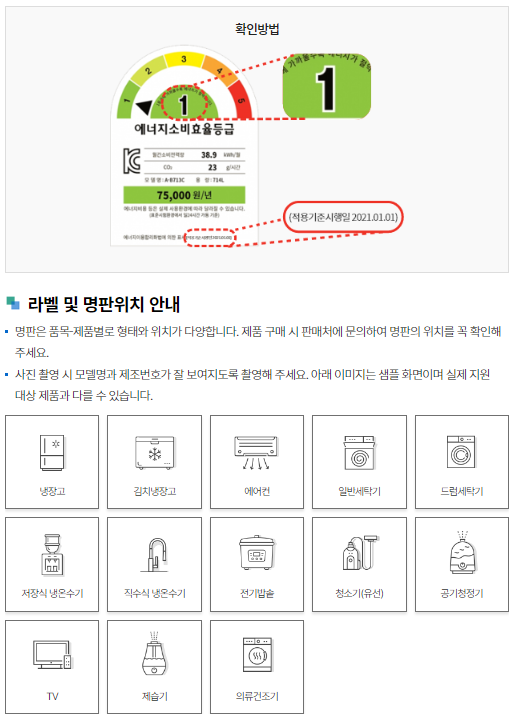 한전 전자제품 고효율 환급 지원대상 제품