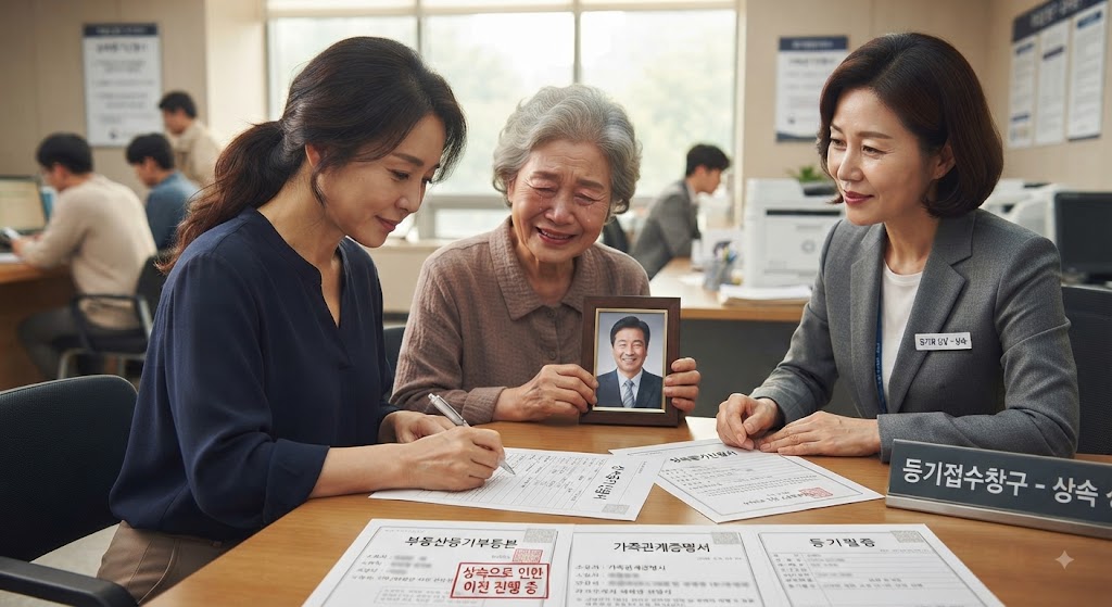 사망한 아버지 명의 부동산을 딸이 상속절차를 받는 모습