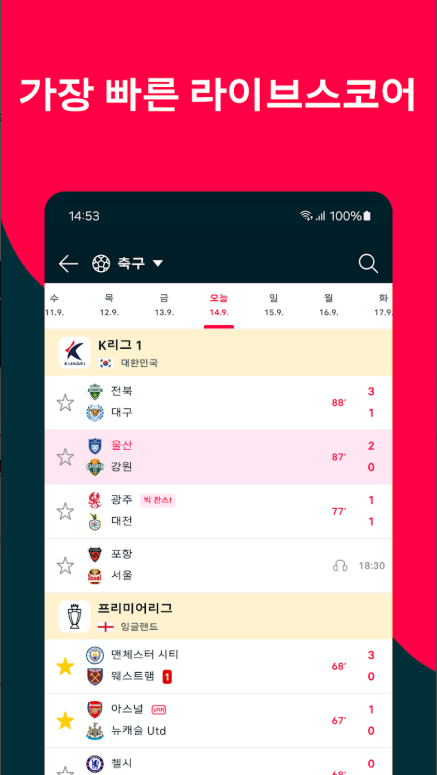 라이브스코어 앱, 플래시스코어, 실시간 스포츠 스코어