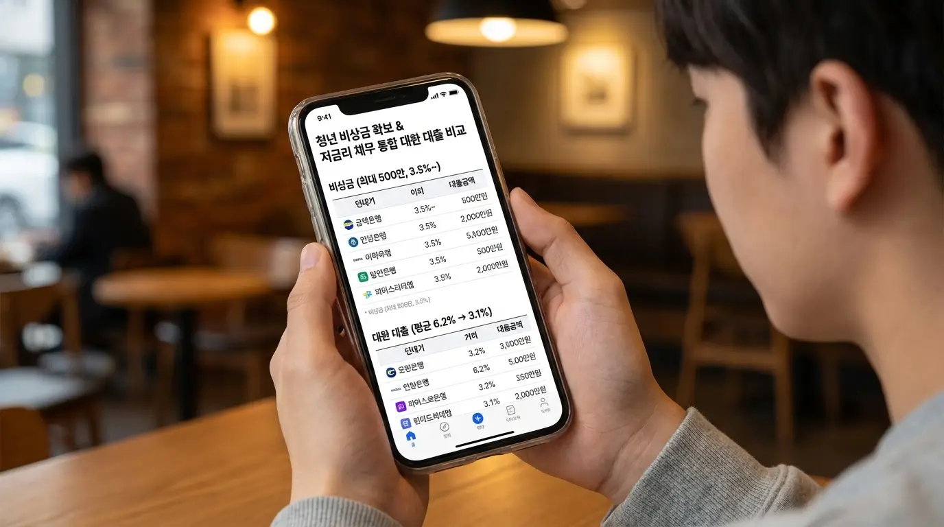 청년 비상금 확보 및 저금리 채무 통합 대환 대출 비교