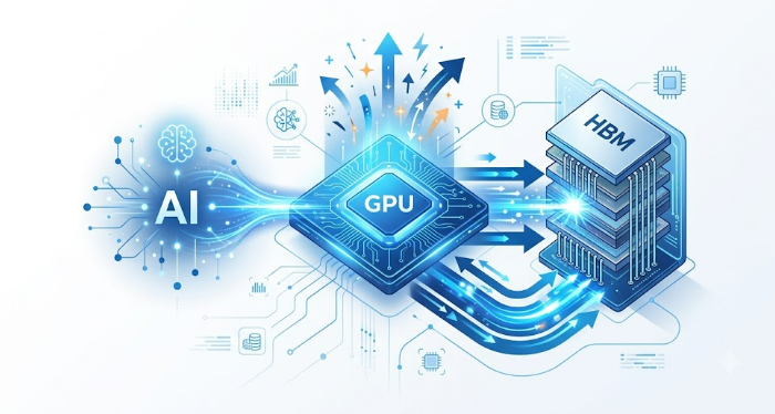 AI와 GPU 그리고 HBM 관계를 쉽게 설명한 이미지