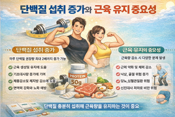 단백질 섭취 증가와 근육 유지 중요성 관련 이미지
