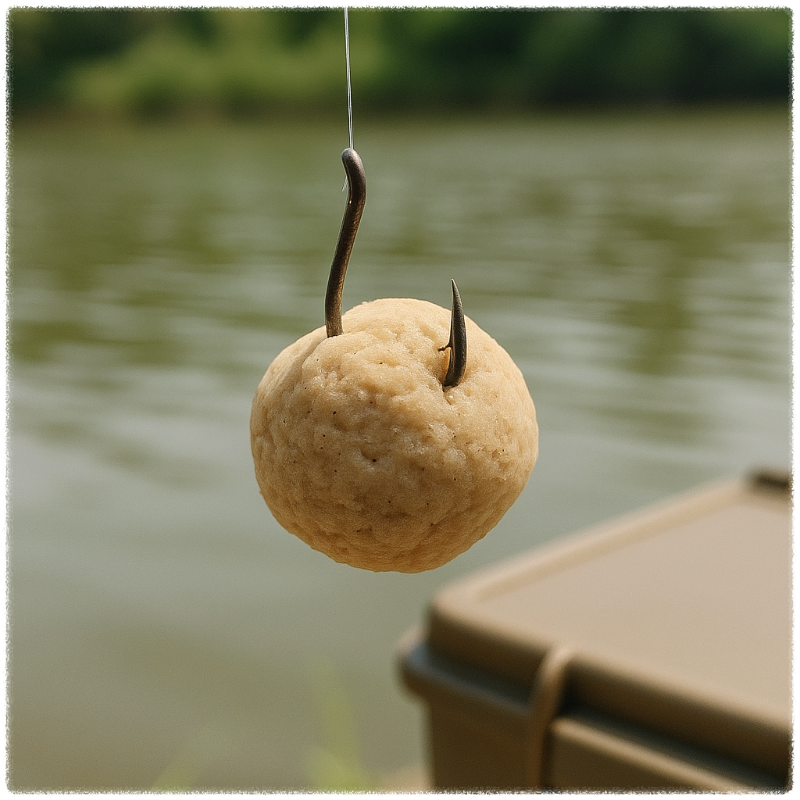 떡밥을 바늘에 달아놓은 모습