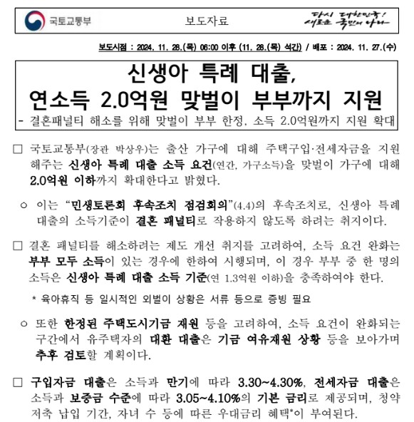 2024년 12월 신생아 특례대출 대상, 조건, 대출방법 총 정리