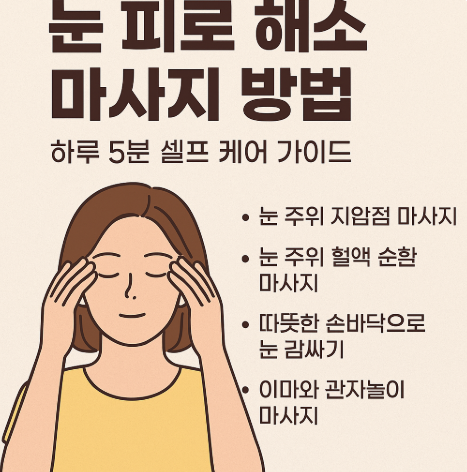 눈 피로 해소 마사지 방법|하루 5분 셀프 케어 가이드, 이미지 = 챗지피티