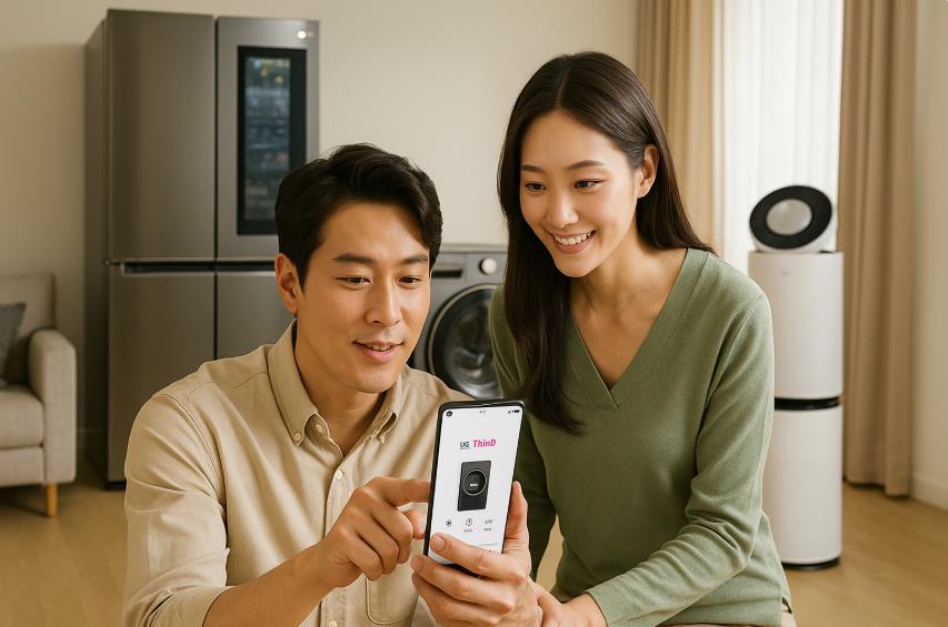 앱을 통해 제품 중심 스마트홈을 제어하는 모습