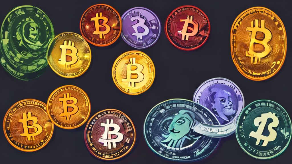 다양한 비트코인 암호화 화폐 종류 일러스트