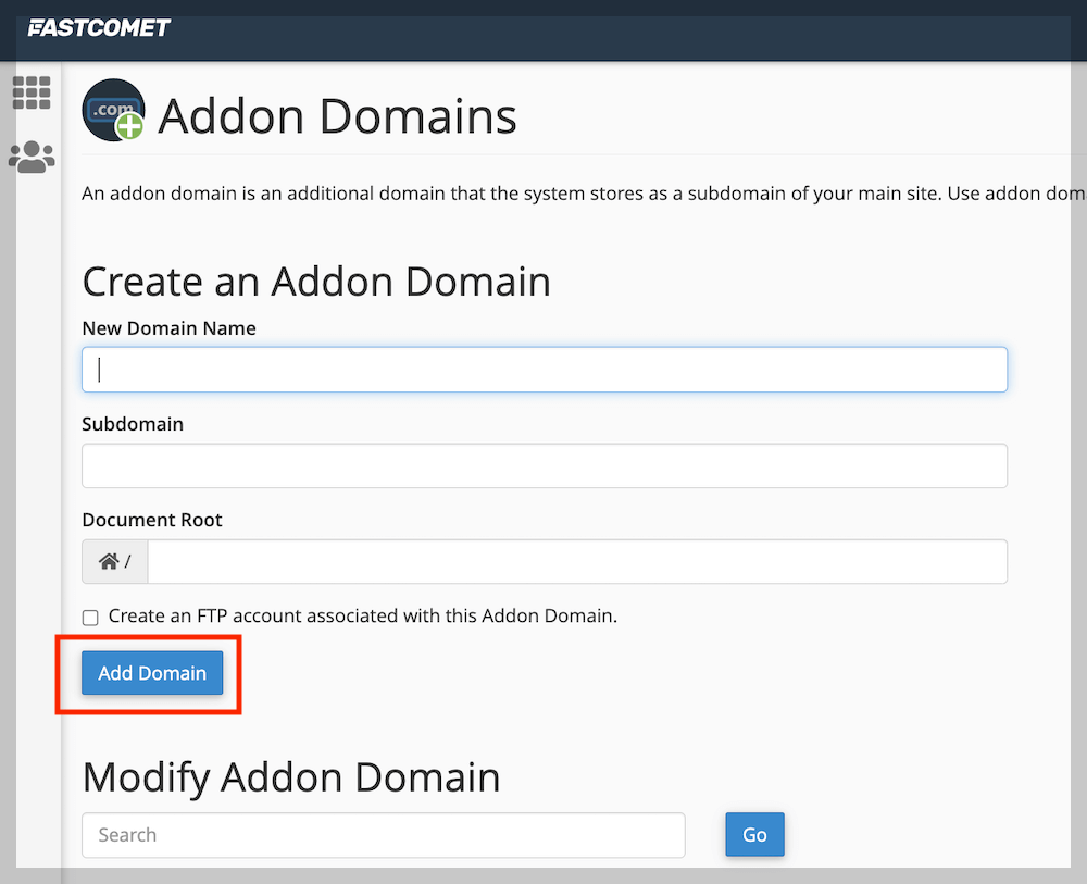 패스트코맷(fastcomet) 다른 도메인 연결8