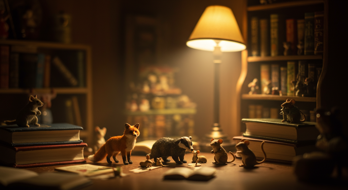 책상 위 미니어처 동화책과 작은 인형 소품을 틸트쉬프트로 촬영한 대표 이미지