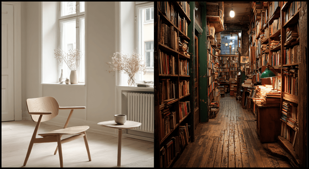 미니멀 스타일 vs 빈티지 Midjourney 예시