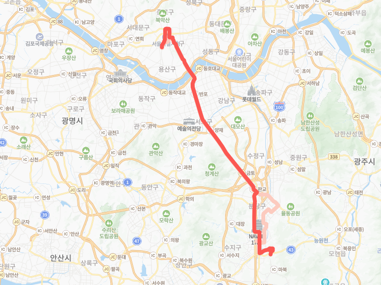 서울-성남-용인-9000-1번-버스-노선-지도
